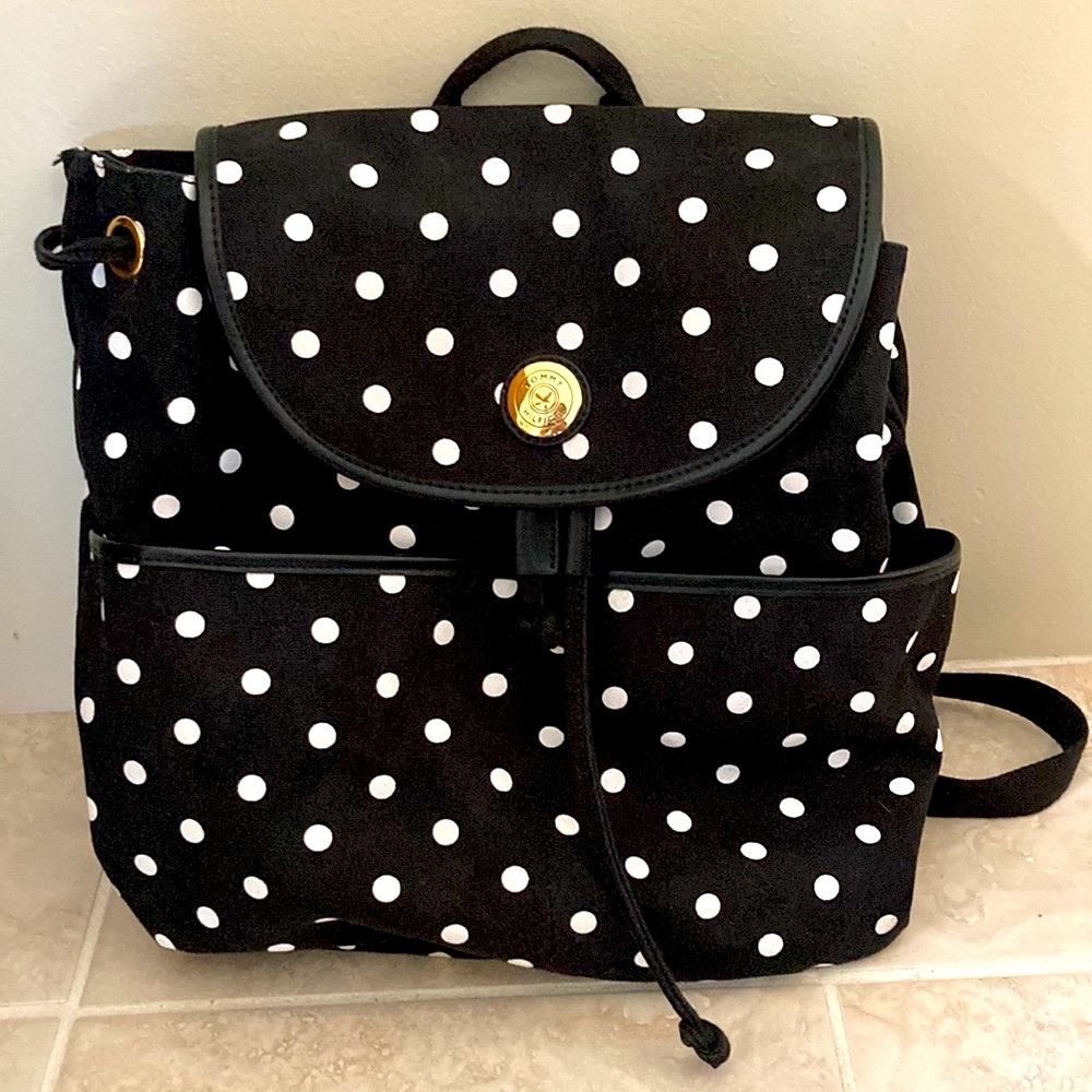 MINT Authentic Tommy  Hilfiger Backpack LARGE Black with White Polka Dots NWOT - Picture 14 of 16